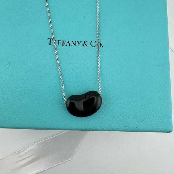 Tiffany & Co. Jewelry - Tiffany & Co. 20mm Black Jade Bean Necklace Elsa Peretti, Sterling Silver 🖤